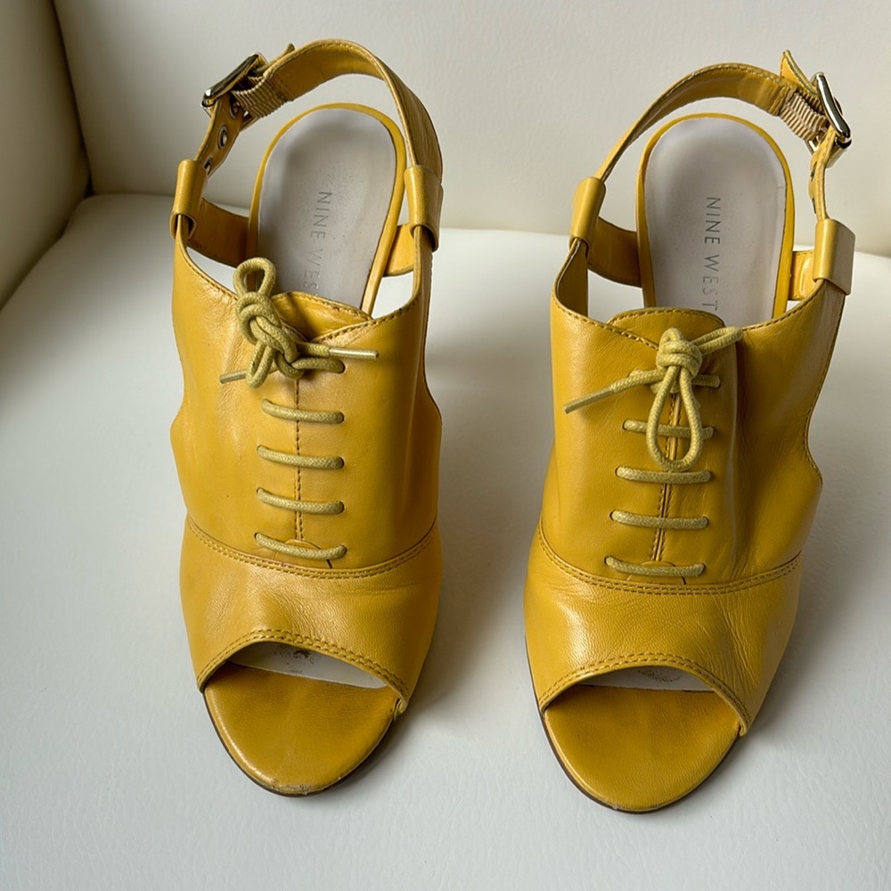Yellow Nine West Lace Up Detail Open Toe Slingback Shoes